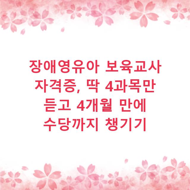 장애영유아 보육교사 자격증, 딱 4과목만 듣고 4개월 만에 수당까지 챙기기