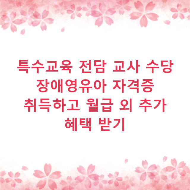 특수교육 전담 교사 수당 장애영유아 자격증 취득하고 월급 외 추가 혜택 받기