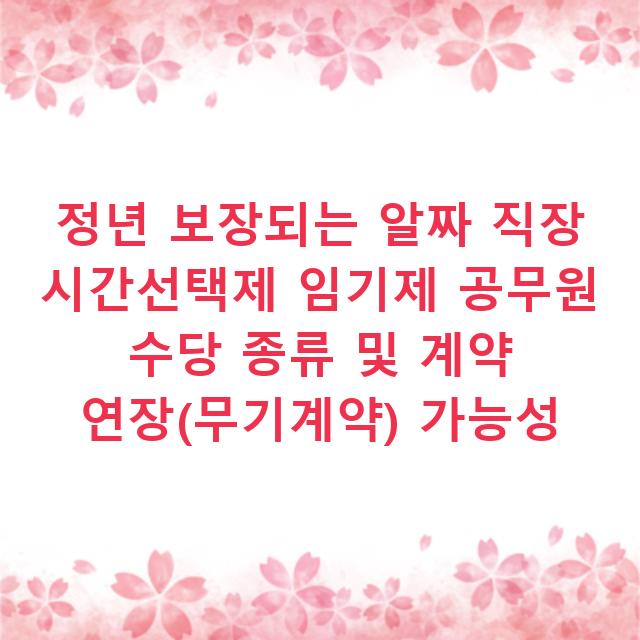 정년 보장되는 알짜 직장 시간선택제 임기제 공무원 수당 종류 및 계약 연장(무기계약) 가능성