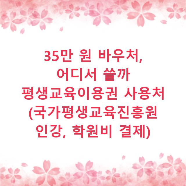35만 원 바우처, 어디서 쓸까 평생교육이용권 사용처 (국가평생교육진흥원 인강, 학원비 결제)