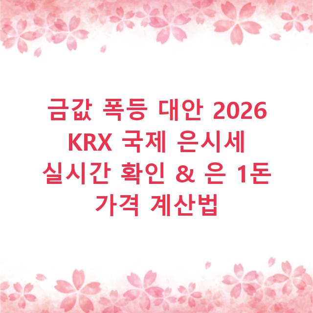 금값 폭등 대안 2026 KRX 국제 은시세 실시간 확인 & 은 1돈 가격 계산법